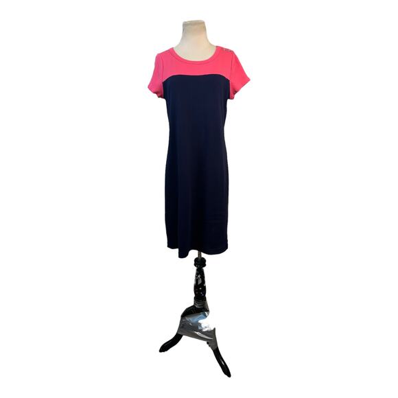 Talbots blue pink color block short sleeves short T shirt dress size Small - Picture 5 of 12
